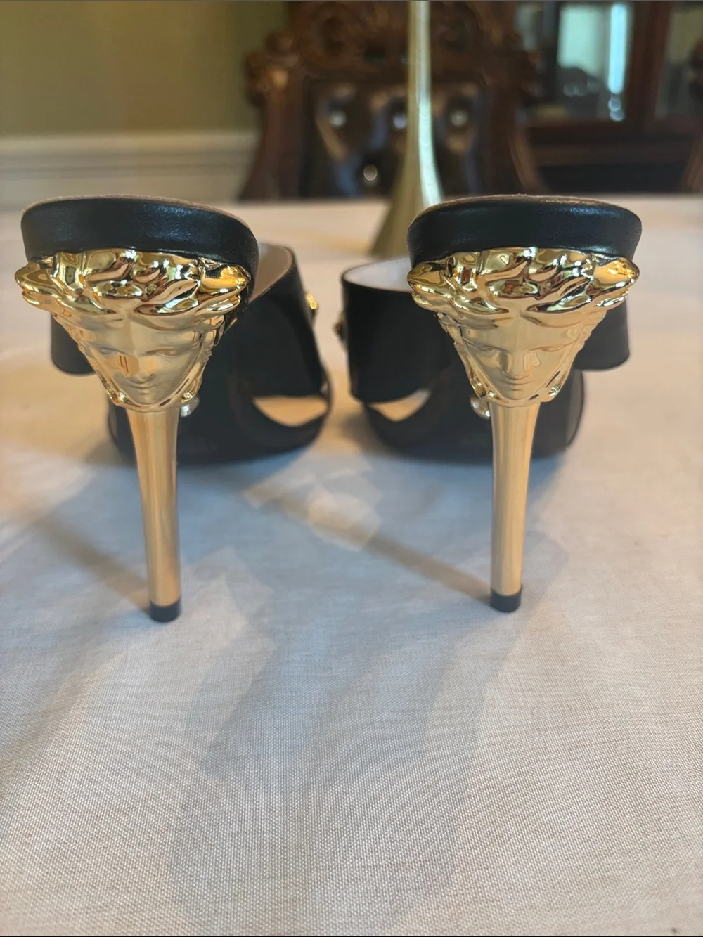 Versace Black Leather Crystal Medallion Slide Heels ( COPY) - Picture 5 of 7